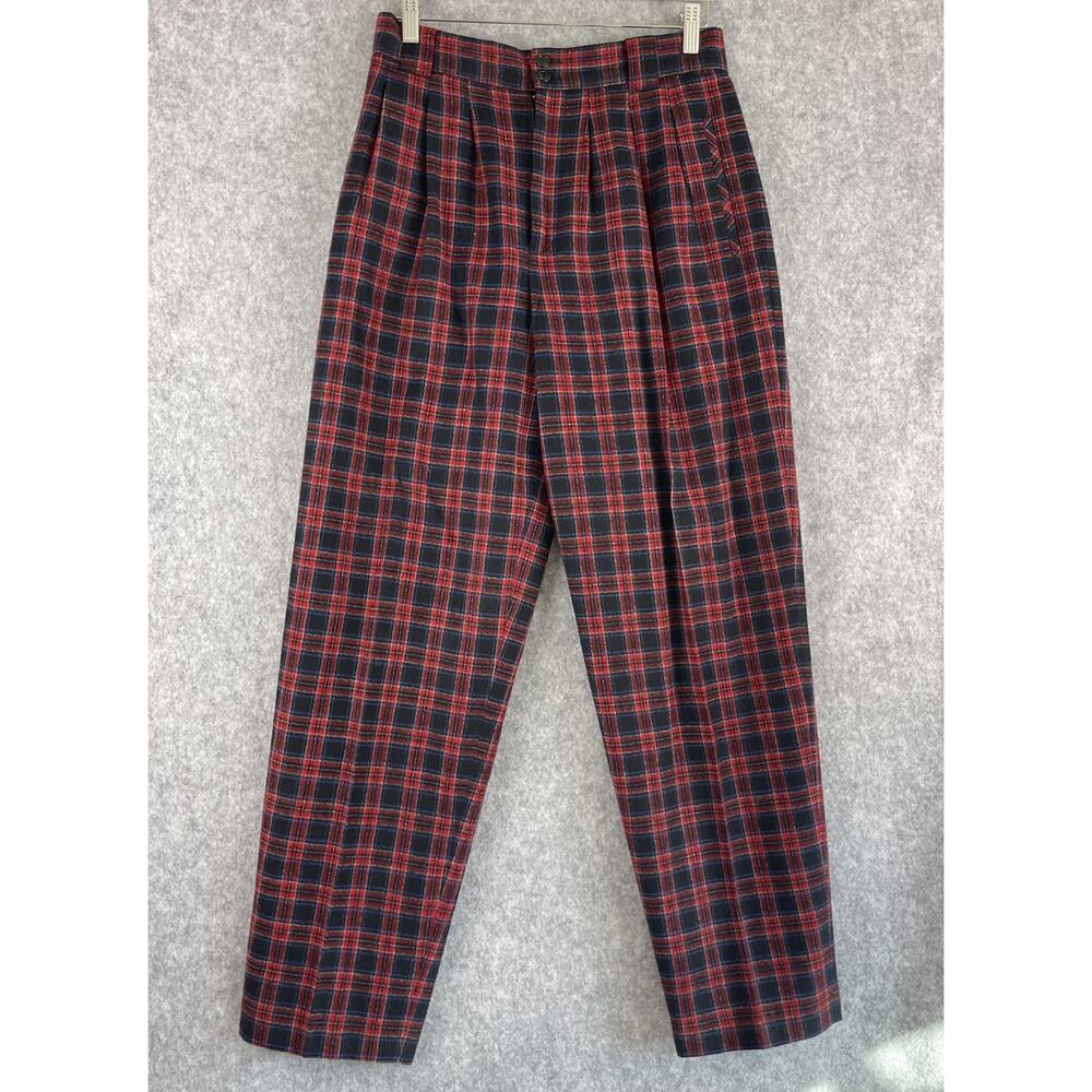 VTG Giorgio Saint Angelo Wool Pants Womens 10‎ Plaid Pleated Tapered Academia